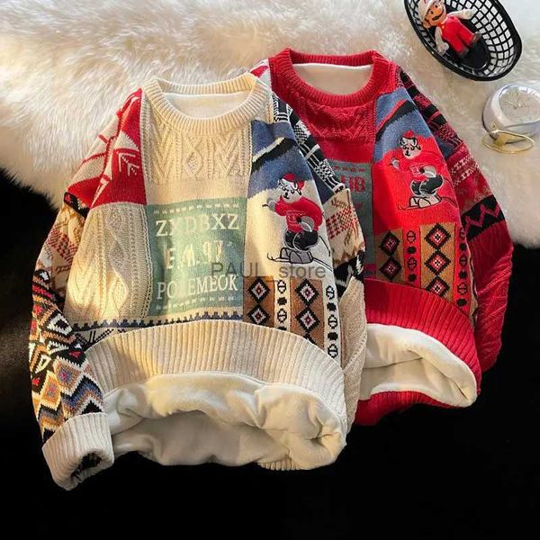 Kadın Sweaters 2023 Noel Polar Mürettebat Boyun Süvari Erkek ve Kadınlar Kış Kalınlaştırılmış Termal Örgü Gevşek Trend Çift Giyim Thread231122