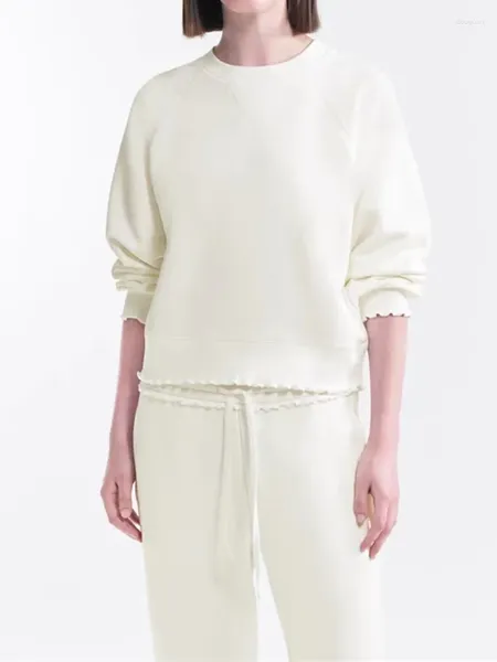 Kadın Hoodies Sweatshirt Kadınlar için 2023 Pamuk Karışımları siluet düz renk basit gevşek rahat uzun kollu kazak