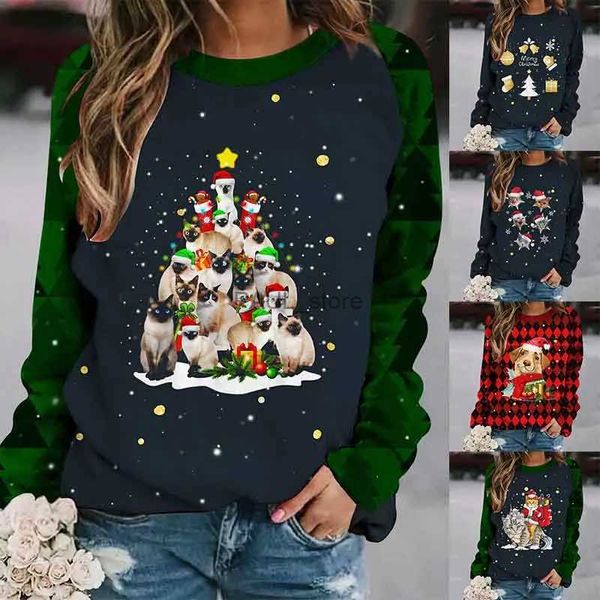 Maglioni da donna Autunno Inverno Maglione elegante vintage da donna Girocollo Moda Pullover casual T-shirt stampata animalier manica lunga nataliziaL231122