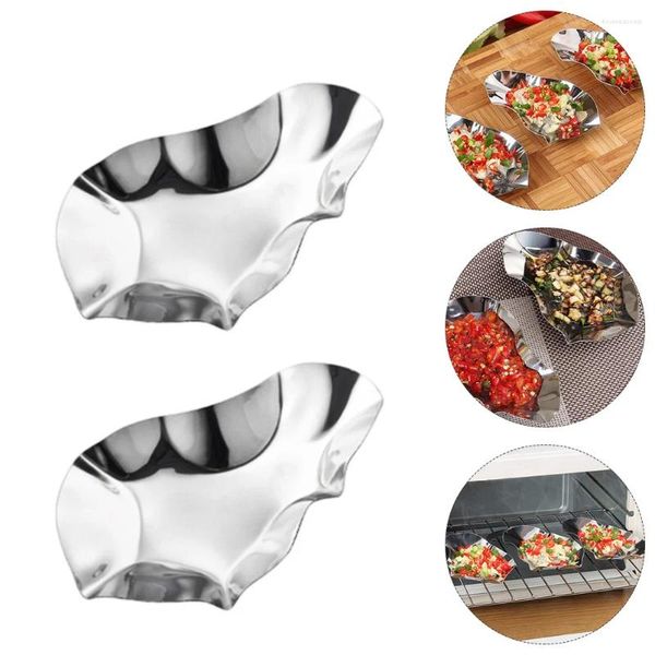 Piatti 2 pezzi Piatto di ostriche Vassoi per condimenti Piatti riutilizzabili Ciotole per immersione Bakeware Acciaio inossidabile Salsa unica decorativa