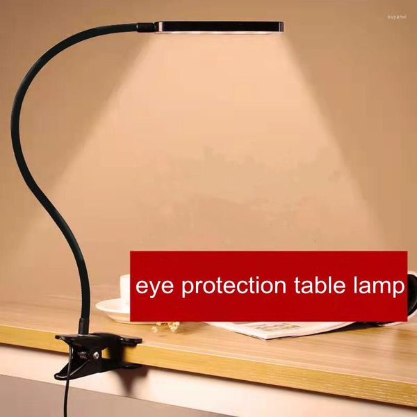 Lâmpadas de mesa LED Folding Clamp Feia Lâmpada Proteção para os olhos do braço longo Clip de liga de alumínio na luz para leitura de cama Trabalho e computador