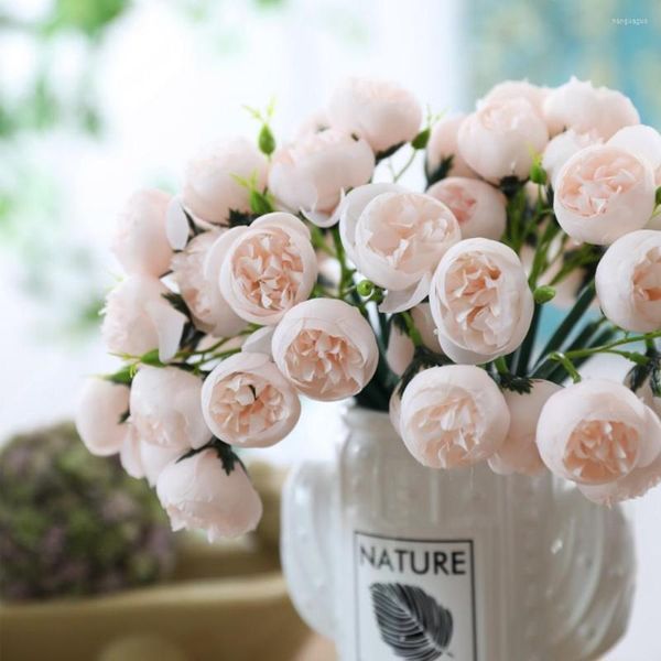 Dekorative Blumen 27 Köpfe Teerose Lafite hellrosa künstlicher Blumenstrauß Hochzeit Home Party Dekoration DIY gefälschte Blume Großhandel