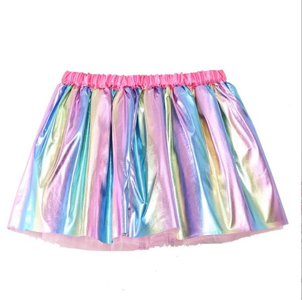 Saia metálica dança de balé 3 camadas tutu disco mini skirt skirts roupas holográficas para mulheres e meninas arco -íris prateado rosa