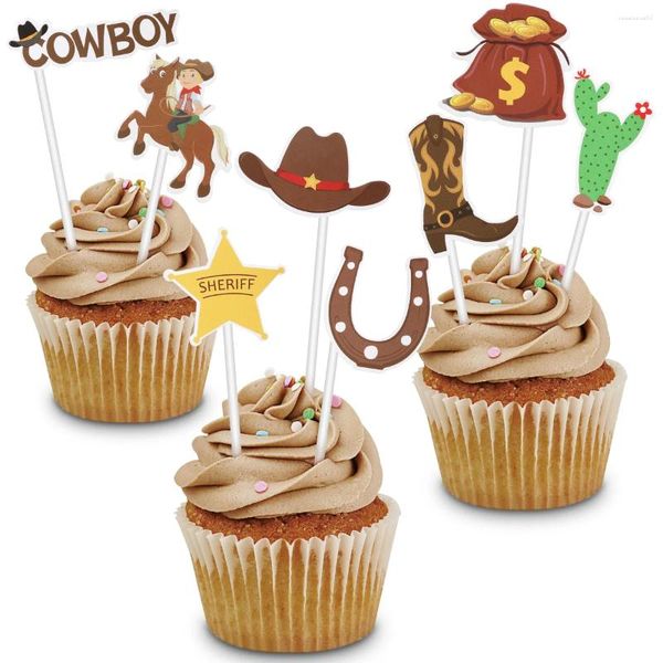 Abastecimento festivo Top chapéus para crianças decoração de bolo cowboy topper chapéu garoto de papel xícara picares de crianças decorações de aniversário