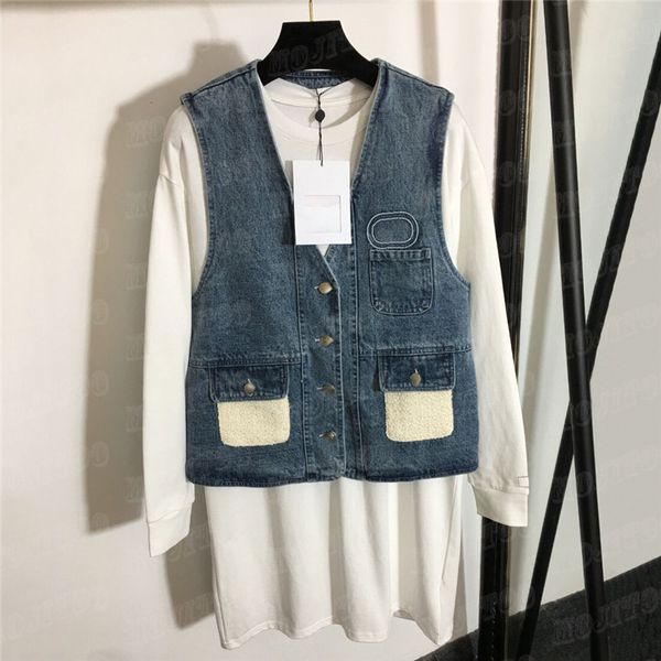 Set di abiti da cappotto con gilet di jeans firmati per donna Giacca senza maniche T-shirt a maniche lunghe Abito moda due pezzi