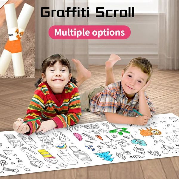 Disegno Pittura Forniture 30 * 300 cm Rotolo di carta da colorare Graffiti Scroll Carta fatta a mano fai da te tagliata Divertente cartone animato Colore Riempimento Adesivo da parete Puzzle giocattolo per bambini 231124