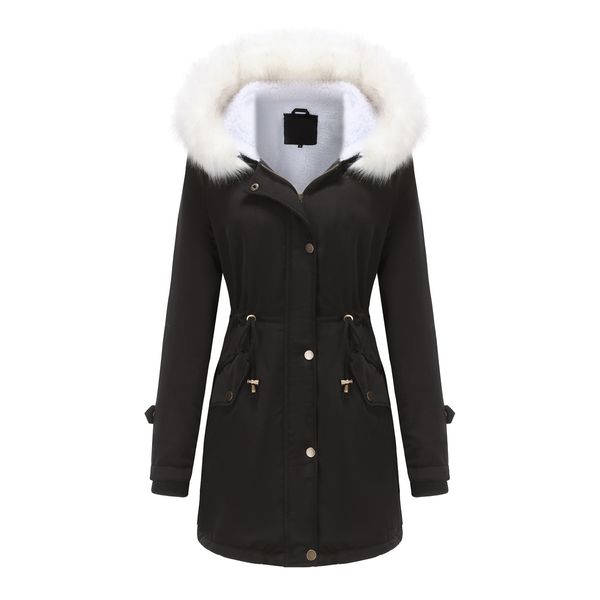 Pufferjacke Damen Wintermantel Winterjacke abnehmbarer Pelzkragen Langarm Kapuze lang Slim-Fit verdickt warm winddicht einfach lässig Größe S-5XL