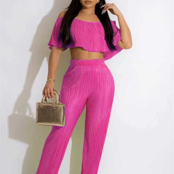 Женский дизайнерский спортивный костюм мода Sexy Two Piece Set Pants 2023 Новое солидное твердое вещество с оберщенной на плечо.