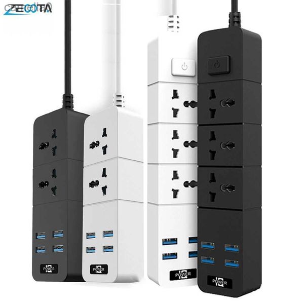 Stroomkabel Stekker Stekkerdoos 10A 2500W 1/2/3-weg AC-aansluiting EU/UK/US/AU-stekker 4 USB-reisadapter met schakelaar 2m Verlengsnoer PC ExplosiebestendigL231125