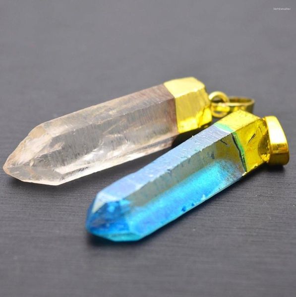Anhänger Halsketten Natürliche Kristallsäule Anhänger Galvanik Halskette Einzigartige Kristalle Vergoldung Modeschmuck 40mm