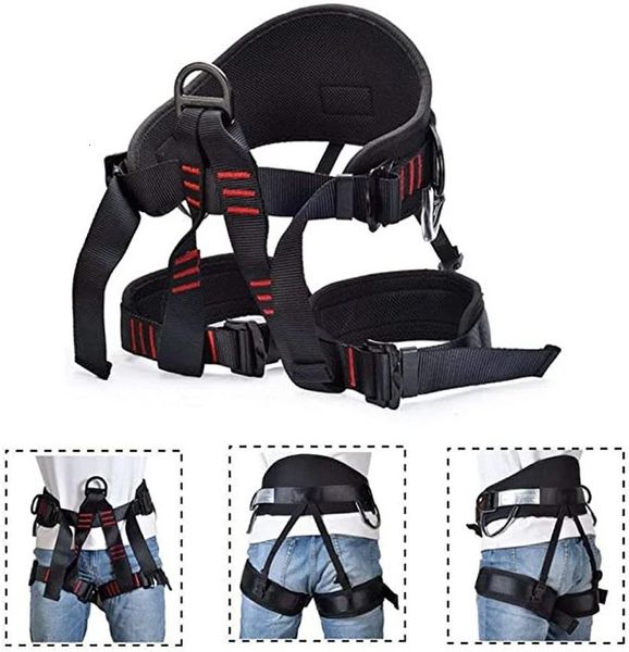 Arnês de escalada Cinto de segurança profissional de meio comprimento Arnês ajustável Equipamento de suporte de cintura para escalada em cavernas ao ar livre Arnês de montanhismo 231124