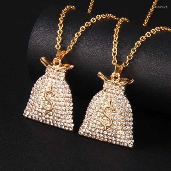 Ожерелья с подвесками золотого цвета, ожерелье с денежным мешком в долларах США, блестящие мужские ювелирные изделия в стиле хип-хоп