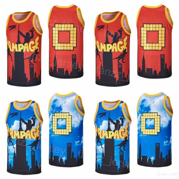 Basquete 0 Rampage Jerseys Movie Skyline City The Rampage Video Video Retro University Hiphop para fãs de esporte Brindável Pure Cotton Retire Red Blue College Team