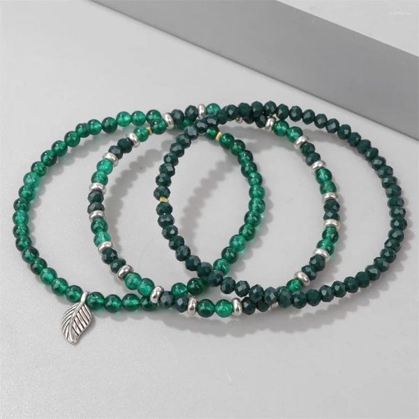 Strang 4 teile/satz Boho Blatt Anhänger Armband Naturstein Chalcedon Jade Quarz Perlen Charm Armbänder Für Frauen Mädchen Schmuck Geschenk