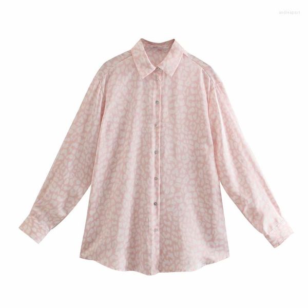 Bloups feminina mulher escritório lady tops solteiros casuais padroniza rosa impressão longa Camisa de manga longa 2023 outono da primavera