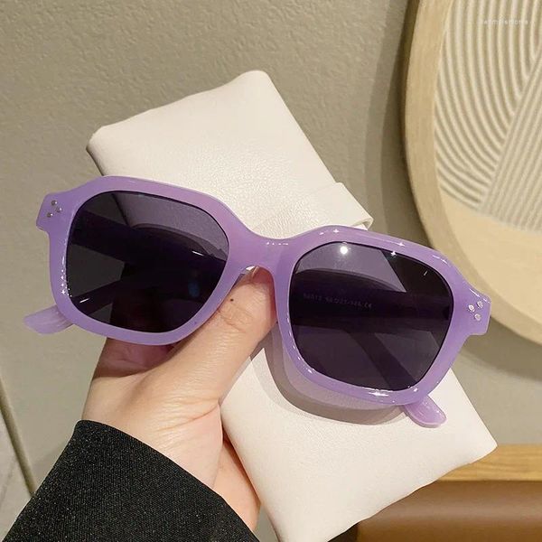 Солнцезащитные очки, элегантные фиолетовые квадратные многоугольные женские и мужские ретро брендовые солнцезащитные очки в маленькой оправе с рисовыми гвоздями, трендовые женские пляжные очки