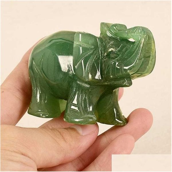 Dekorative Objekte Figuren Glückselefant Grüner Aventurin Jade Stein Glück Feng Shui Statue Figur Ornament Chakra Heilung S Otvcl