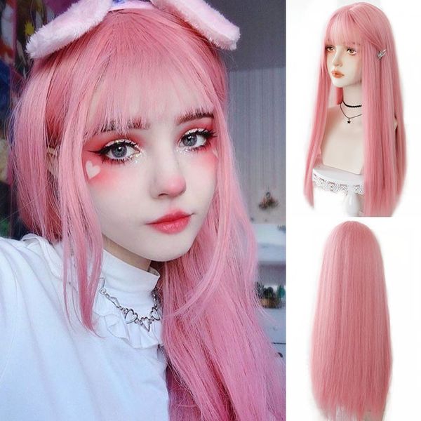 Sentetik peruklar hoan uzun düz saç peruk sentetik pembe patlama cosplay bayanlar 230425