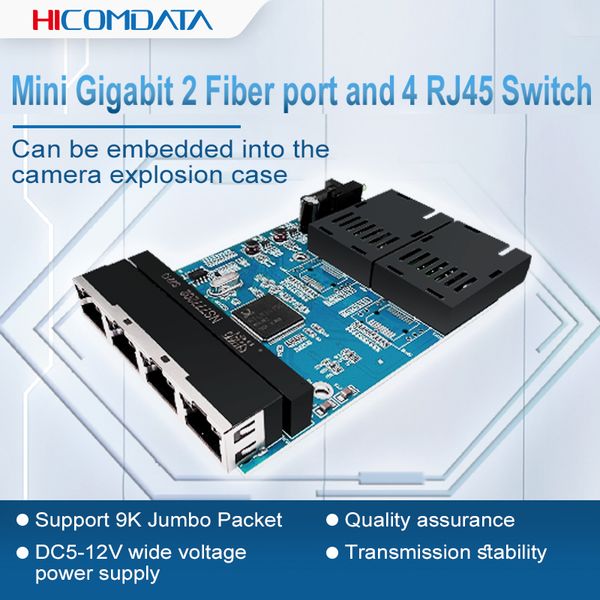 HICOMDATA Mini Gigabit 2 оптоволоконных порта и 4 коммутатора RJ45 2*1,25G оптоволоконный порт + 4*10M/100M/1000M Ethernet модуль 1*9 или слот SFP Гигабитный коммутатор