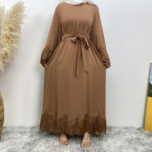 Ethnische Kleidung Mode Abaya Spitze Muslimische Frauen Langarm Maxi Kleider Türkei Arabisch Eid Ramadan Kaftan Islamische Robe Dubai Femme Abayas