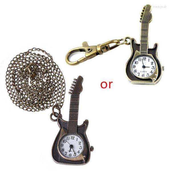 Orologi tascabili CPDD retrò un unico orologio da catena a ciondoli per chitarra in bronzo in bronzo