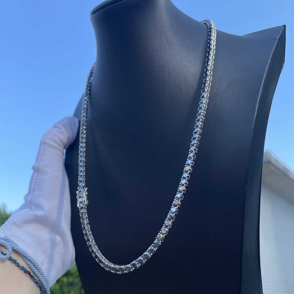 Necclana catena di moissanite in argento sterling 925 gioielli a dimensioni intera a dimensione nera catena di moissanite vvs diamanti catena di tennis