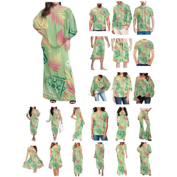 Camicie casual da uomo Polinesiana Tonga Hawaii Fiji Guam Samoa Pohnpei Tatuaggio tribale Stampe Abbigliamento Abito da donna Camicia da uomo abbinata Amanti verdi
