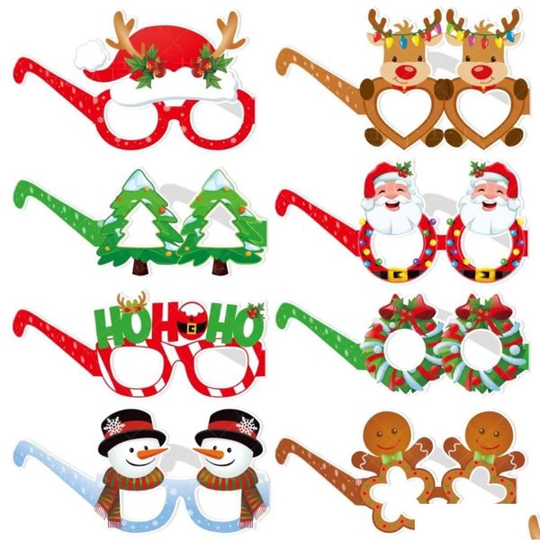 Noel Süslemeleri Noel Tree Snowman Elk Kağıt Gözlük P O Booth Tatil Çocuklar Merry Komik Dekor Damlası Ev Gar Dhwrb