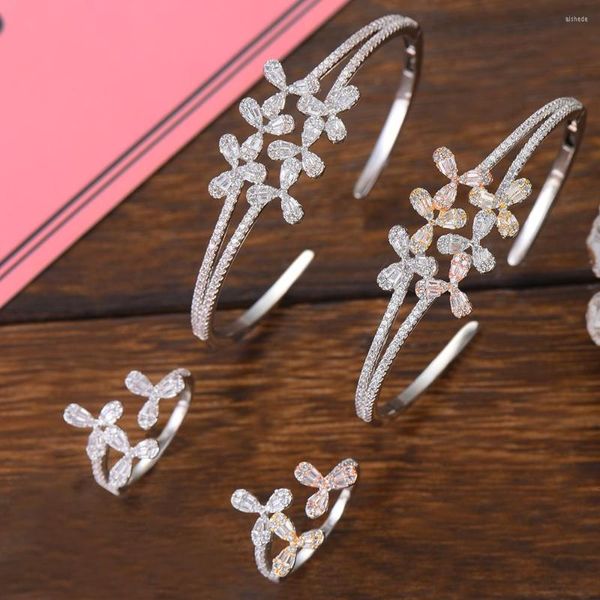 Halskette Ohrringe Set Soramoore Berühmter Exklusiver Süßer Charme Offener Armreif Ring Schmuck Für Frauen Voller Glänzender Mini-Zirkonia-Zubehör