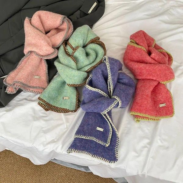 Lenços OMEA Lenço de Inverno Mulheres Cobertor Ponto Hemming Lã Sólida Luxo Xaile Peludo De Malha Para Senhoras Cor Misturada Hijab