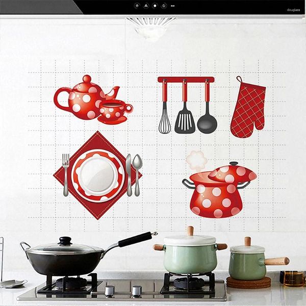 Adesivos de parede Creative China Red Kitchen Tools Folha de alumínio autoadesivo decalque à prova d'água à prova de óleo murais decoração de casa