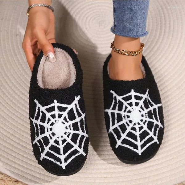 Chinelos 2024 Halloween Spider Web Algodão Assustador Fontes de Festa Ano de Inverno Não-Slip Quente