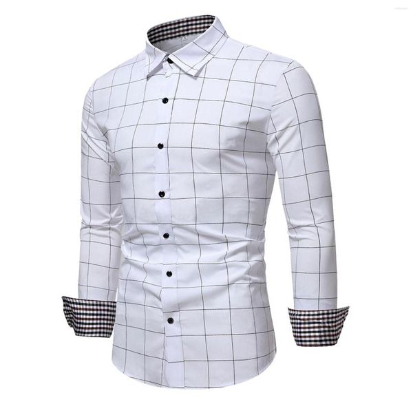 Camicie casual da uomo Camicia da uomo con stampa scozzese autunnale Colletto rovesciato Camicetta a maniche lunghe con bottoni Collo alto senza maniche Uomo