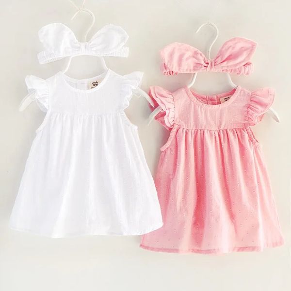 Meninas Vestidos Bebê Menina Onepiece Vestido Verão Criança Primavera Algodão Frocks Primeiro Ano Roupas Nascidas Saia com Hairband 231124