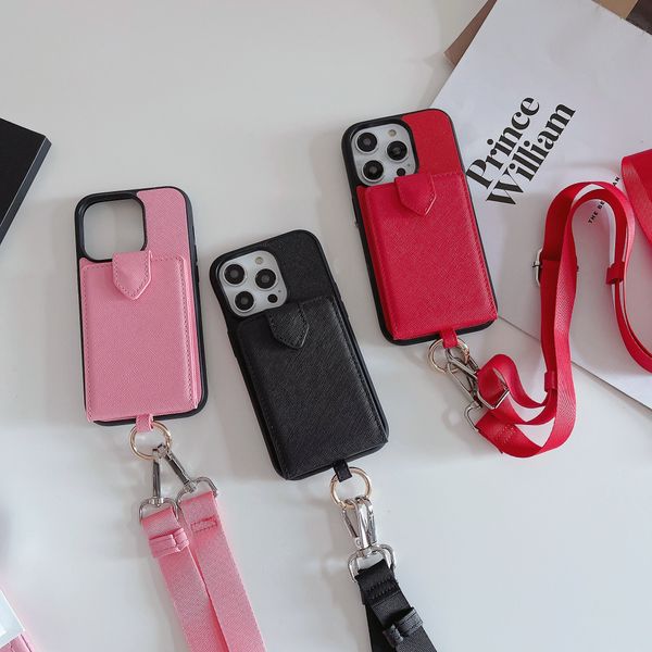 Custodie per telefoni a portafoglio in pelle con tasca per carte per iPhone 14 Pro Max Plus 13 Borsa a tracolla a tracolla pratica Cinturino da braccio Cover alla moda con anello