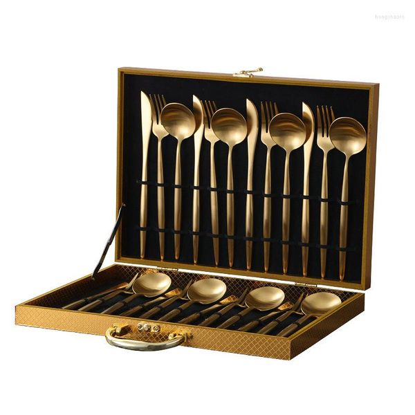 Conjuntos de utensílios de jantar 24 PCs Golden Cutlery Conjunto de luxo Restaurante Dinning Gold Gold Aço inoxidável Faca Faca de Fork S Poon Gift Box