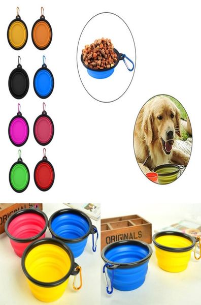 Tigelas de alimentação dobráveis portáteis para cães e gatos, com fivela, alimentador compacto de silicone para viagem ao ar livre, inteiro 3718459