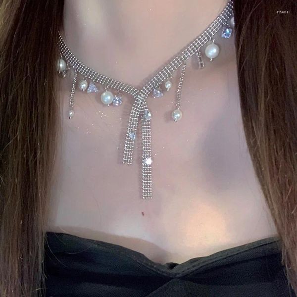 Ожерелья с подвесками MENGJIQIAO, корейское изысканное циркониевое жемчужное ожерелье с кисточками для женщин и девочек, многослойная цепочка, воротник, ключица, свадебная вечеринка
