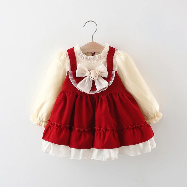 Meninas vestidos bebê menina vestido outono e inverno manga comprida quente vermelho princesa moda versão coreana roupas de pelúcia 231124