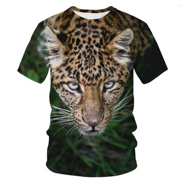 Camisetas masculinas e comércio externo feminino 3D Impressão de animais digitais Camiseta casual Modelos de explosão de leopardo no pescoço do pescoço