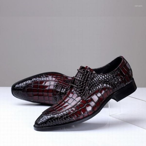 Abendschuhe Marke Herren Formal Echtes Leder Oxford Business Mans Schuhe Spitzschuh Britisch Weinrot Hochzeit