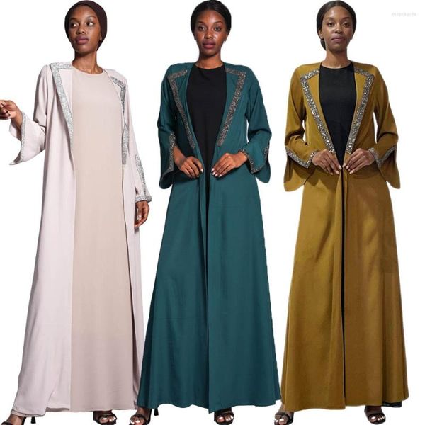 Ethnische Kleidung Diamanten Luxus Open Front Abaya Frauen Muslim Langer Mantel Strickjacke Dubai Türkei Arabisches Islamisches A-Linien-Kleid Jalabiya Kaftan