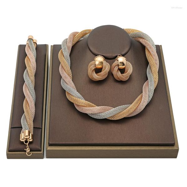 Collana orecchini set 2023 Dubai oro colorato marca nigeriana design da sposa matrimonio perline africane donne Custome gioielli all'ingrosso
