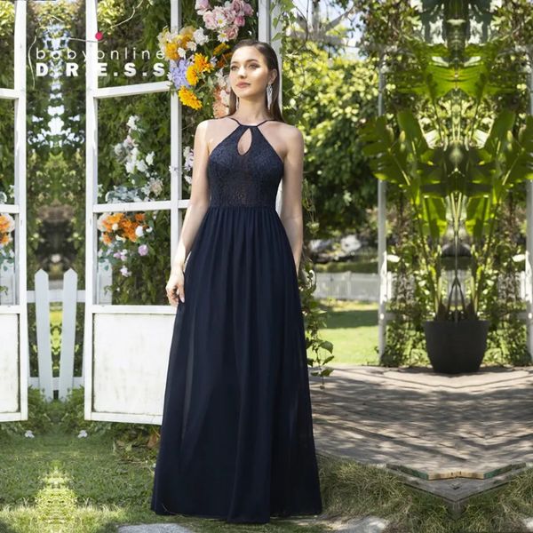 Designer lungo maxi abito da ballo senza maniche scollo all'americana gonna in chiffon con corpetto in pizzo illusione scollo a V abiti da sera formale abito da damigella d'onore CPS1069 J0425