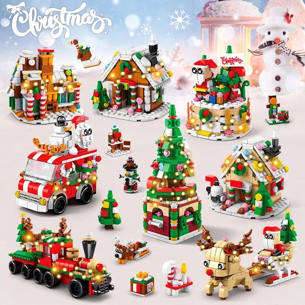 Soldato 6 in 1 Serie di blocchi di Natale aggiornati Set con luce Creativa Casa di villaggio invernale Giocattoli di mattoni fai-da-te per bambini Regalo di Natale 231124