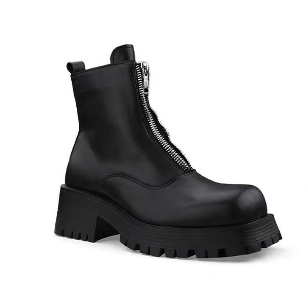 Stivali Martin con punta quadrata stile britannico unisex neri di alta qualità con stivali mid-top con cerniera alla moda Stivali corti da DONNA E UOMO alla moda versione coreana