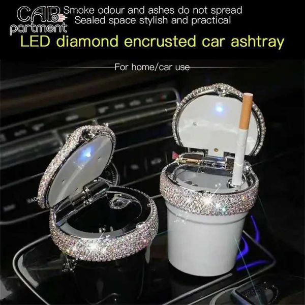 Cinzeiros de carro Indicador de luz automática Cinzeiro Diamante Multifuncional Universal Car Cup Holder Chama Retardante Carro Interior Suprimentos Q231125