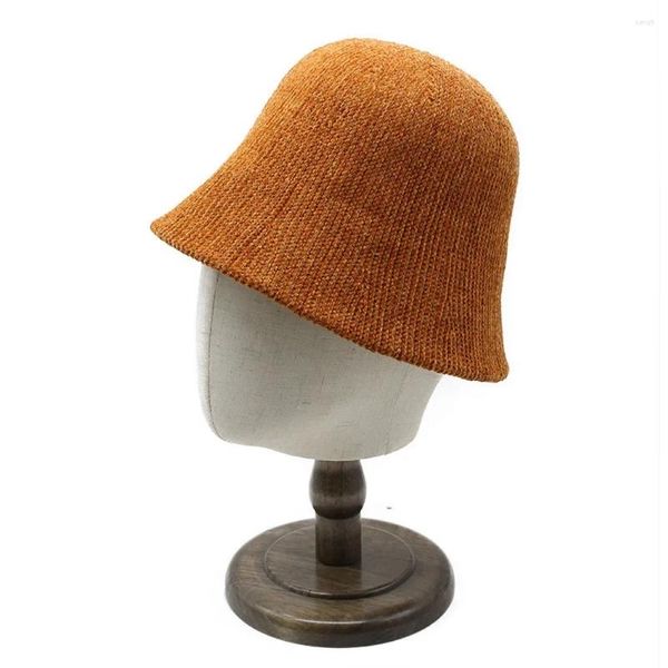 Berets feminino quatro estações balde chapéus cúpula bob bonés para mulheres chenille 56-58cm tricô cor sólida pequena borda yf0213