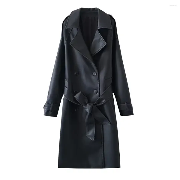 Trench da donna SuperAen autunno giacca a vento in pelle PU abito 2023 cappotto lungo casual da donna