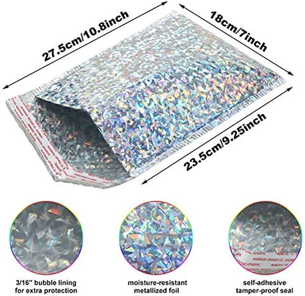 Glänzendes buntes Umschlagpaket Bubble Mailer Holographischer Laserfilm Metallic-Versandtaschen Gepolsterte Umschläge